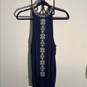 Cable & Gauge Dark Blue Tank Top with White Embroidery